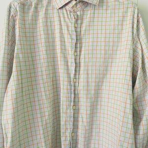 Orange and Green Plaid Button Down Dress Shirt